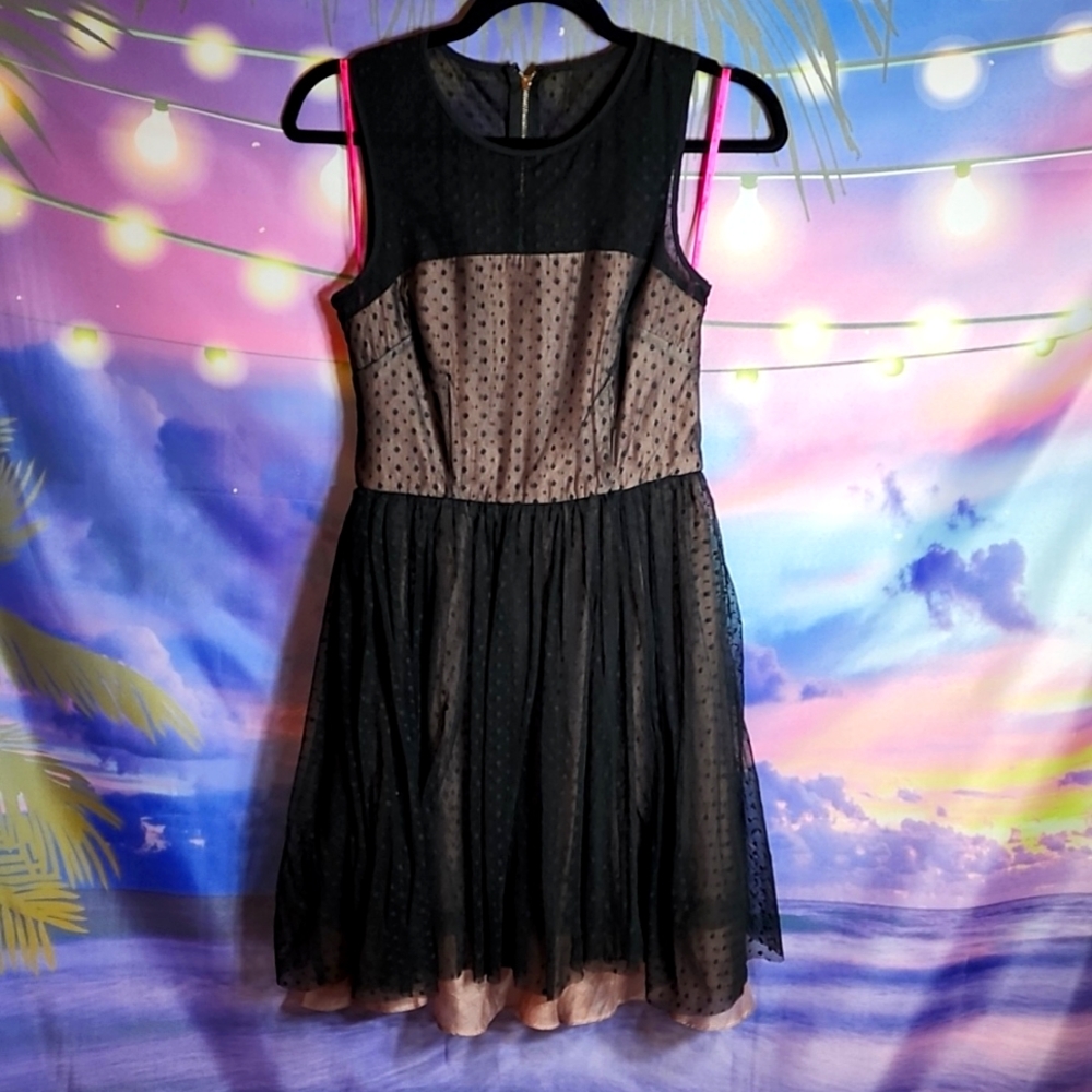 Betsey Johnson Perfect Overlay Black Swiss Dot Tulle Sleeveless Dress 2